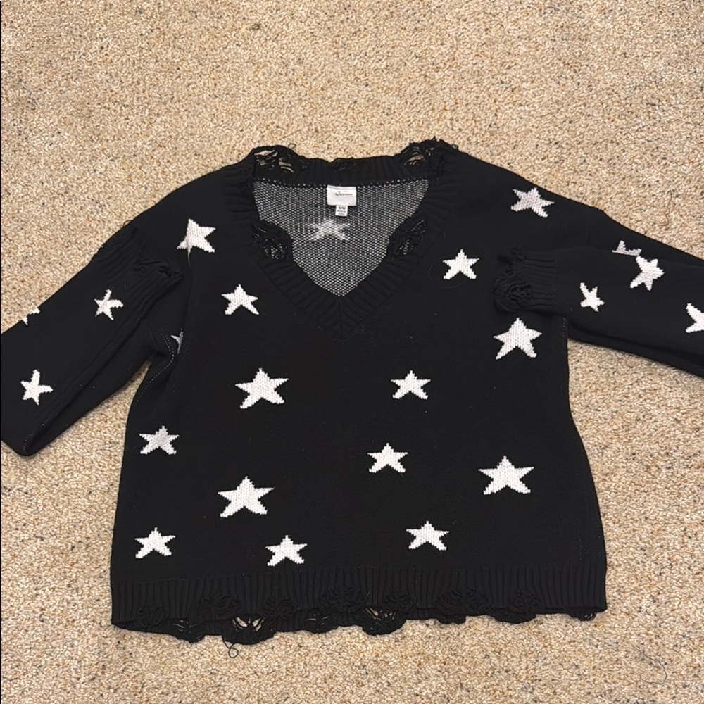 Chic Black Sweater with White Star Pattern